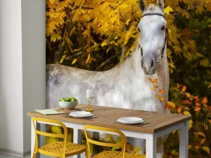 Sale Wit Paard in de Herfst fotobehang Bloemen