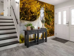 Sale Wit Paard in de Herfst fotobehang Bloemen