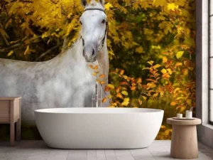 Sale Wit Paard in de Herfst fotobehang Bloemen