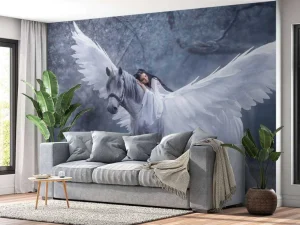 Best Witte eenhoorn in de winter fotobehang Tienerkamer | Kinderkamer