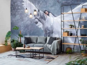 Best Witte eenhoorn in de winter fotobehang Tienerkamer | Kinderkamer