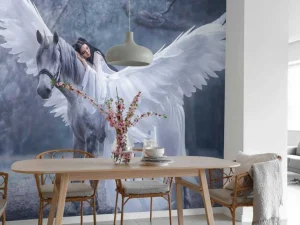 Best Witte eenhoorn in de winter fotobehang Tienerkamer | Kinderkamer