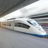 Discount Witte hogesnelheidstrein fotobehang Transport