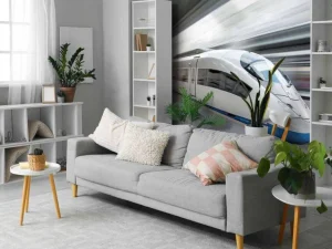 Discount Witte hogesnelheidstrein fotobehang Transport