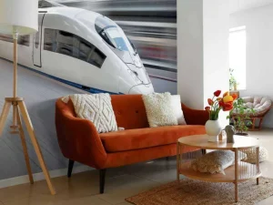 Discount Witte hogesnelheidstrein fotobehang Transport