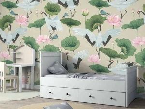 Clearance Witte kraanvogels, lichtbruin Kinderkamer | Dieren