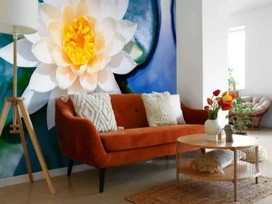 Discount Witte lotusbloem met gele kern fotobehang Bloemen