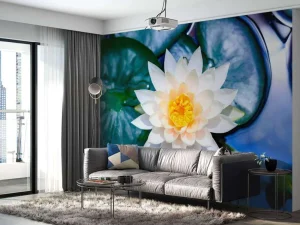 Discount Witte lotusbloem met gele kern fotobehang Bloemen