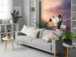 Clearance Witte vliegtuig bij zonsondergang fotobehang Tienerkamer | Transport