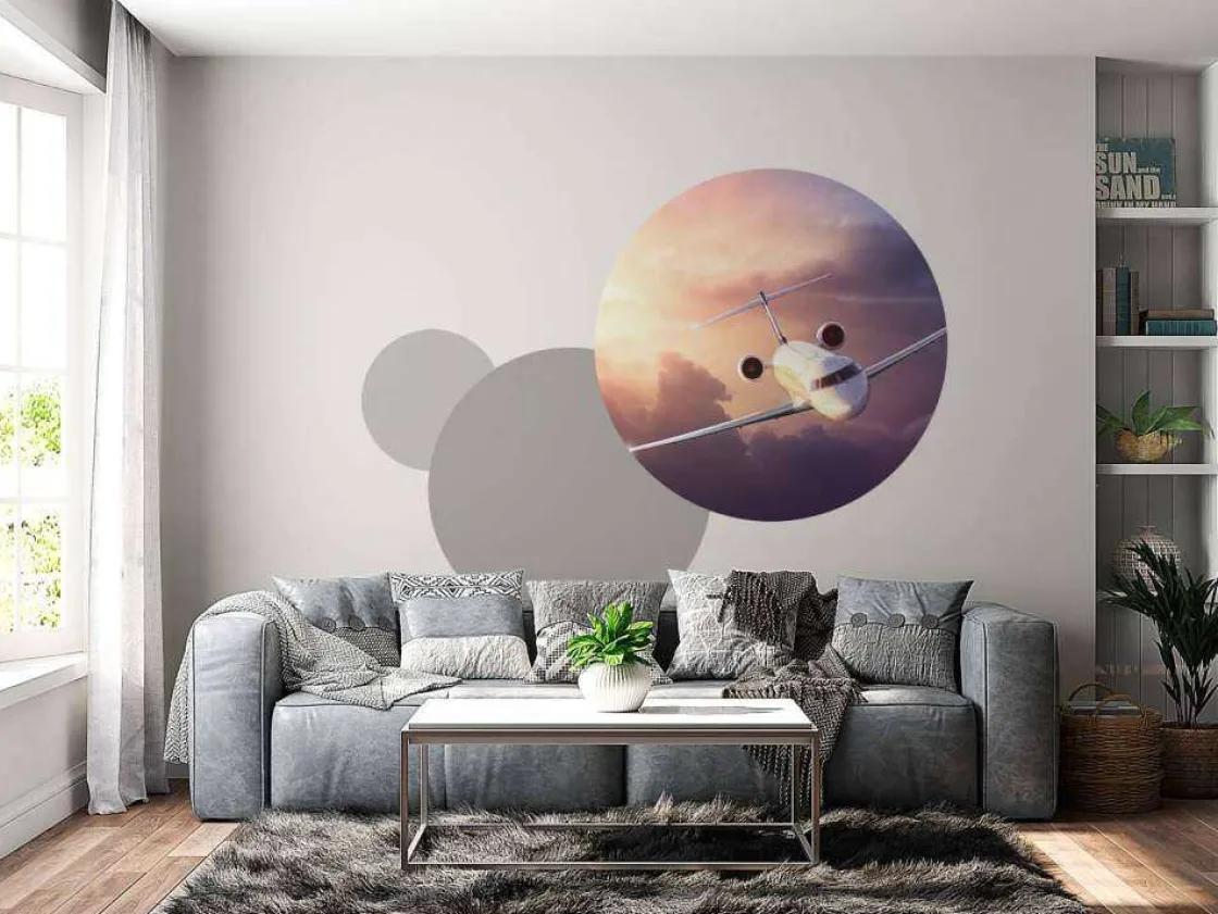 witte_vliegtuig_bij_zonso_6.webp Clearance Witte vliegtuig bij zonsondergang fotobehang Tienerkamer | Transport