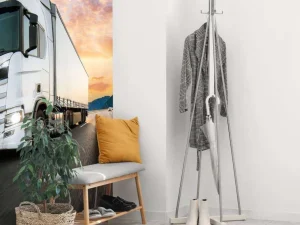 Clearance Witte vrachtwagen op de snelweg bij zonsondergang fotobehang Tienerkamer | Kinderkamer