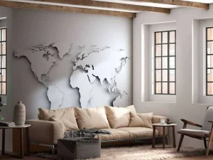 New Witte wereldkaart in 3D fotobehang Gang