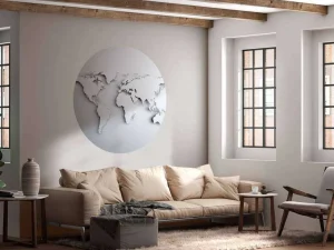 New Witte wereldkaart in 3D fotobehang Gang
