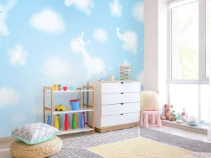 Clearance Wolken met kinderfiguurtjes fotobehang Babykamer