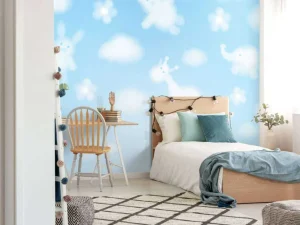 Clearance Wolken met kinderfiguurtjes fotobehang Babykamer