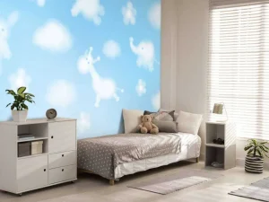 Clearance Wolken met kinderfiguurtjes fotobehang Babykamer