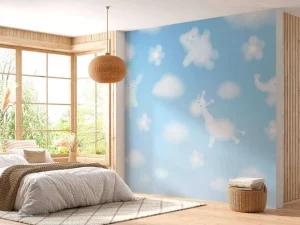 Clearance Wolken met kinderfiguurtjes fotobehang Babykamer