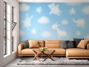 Clearance Wolken met kinderfiguurtjes fotobehang Babykamer