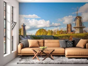 Outlet Woudrichem in de herfst fotobehang Steden | Architectuur
