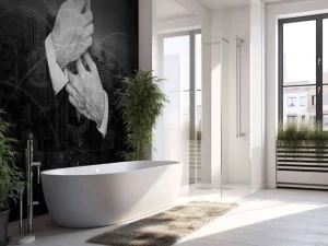 Sale Zakenman met een wereldstad op de achtergrond fotobehang Architectuur
