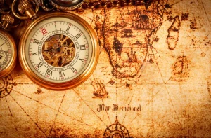Best Zakhorloge op een wereldkaart fotobehang Gang