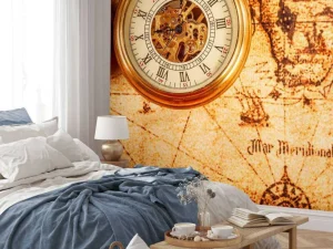 Best Zakhorloge op een wereldkaart fotobehang Gang