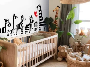 Clearance Zebra moeder met haar kinderen fotobehang Babykamer
