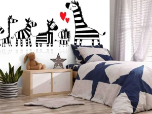 Clearance Zebra moeder met haar kinderen fotobehang Babykamer