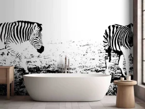 Outlet Zebra's in de weide design fotobehang Dieren