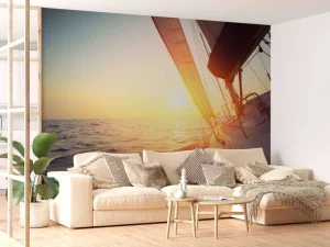 Online Zeilboot bij zonsondergang fotobehang Transport
