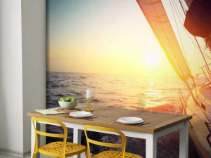 Online Zeilboot bij zonsondergang fotobehang Transport