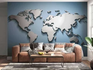 Discount Zilveren wereldkaart in 3D fotobehang Gang