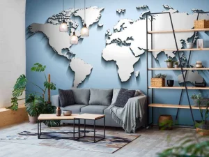 Discount Zilveren wereldkaart in 3D fotobehang Gang