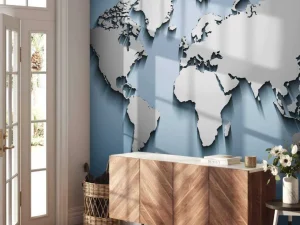 Discount Zilveren wereldkaart in 3D fotobehang Gang