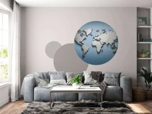 Discount Zilveren wereldkaart in 3D fotobehang Gang