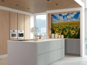Sale Zonnebloemveld onder een heldere lucht fotobehang Bloemen