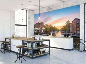 Outlet Zonsondergang in Amsterdam fotobehang Steden | Architectuur