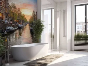 Outlet Zonsondergang in Amsterdam fotobehang Steden | Architectuur