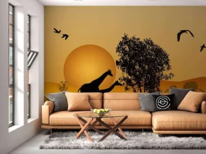 New Zonsondergang in een Afrikaans veld fotobehang Dieren