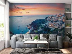 Best Zonsondergang op Santorini fotobehang Architectuur