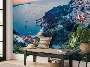 Best Zonsondergang op Santorini fotobehang Architectuur