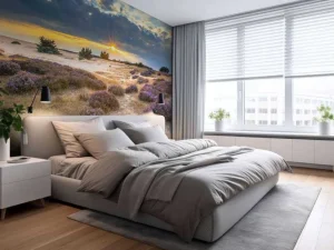 Best Zonsopkomst op de Veluwe fotobehang Bloemen