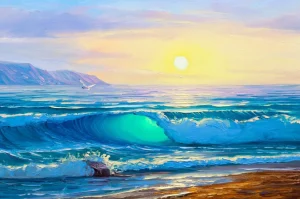 Best Zonsopkomst op zee schilderij fotobehang Kunst & Design