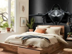 Hot Zwarte F35 in een donkere ruimte fotobehang Tienerkamer | Kinderkamer