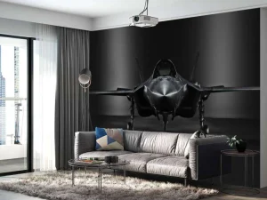 Hot Zwarte F35 in een donkere ruimte fotobehang Tienerkamer | Kinderkamer