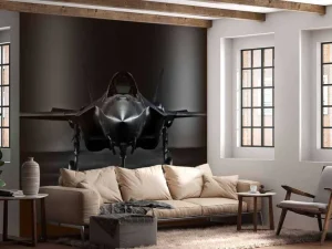 Hot Zwarte F35 in een donkere ruimte fotobehang Tienerkamer | Kinderkamer