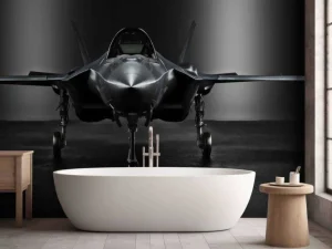 Hot Zwarte F35 in een donkere ruimte fotobehang Tienerkamer | Kinderkamer