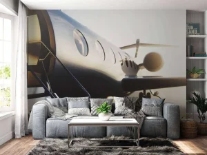 Outlet Zwarte privéjet fotobehang Tienerkamer