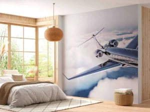 Hot Zwarte privéjet in de wolken fotobehang Tienerkamer