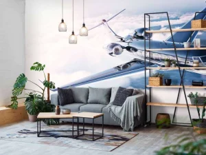 Hot Zwarte privéjet in de wolken fotobehang Tienerkamer